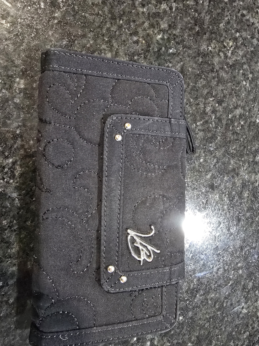 Vera Bradley Black Quilted Wallet with Script Logo